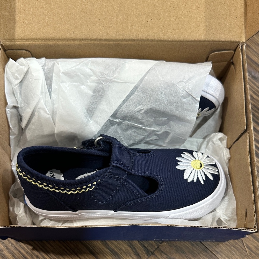 Keds Daphne Navy Blue Kids Shoes with Daisy Embroidery